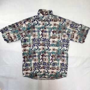 Key Elements NWOT Men LG Vintage Short Sleeve Geometric Tribal Print Button Down